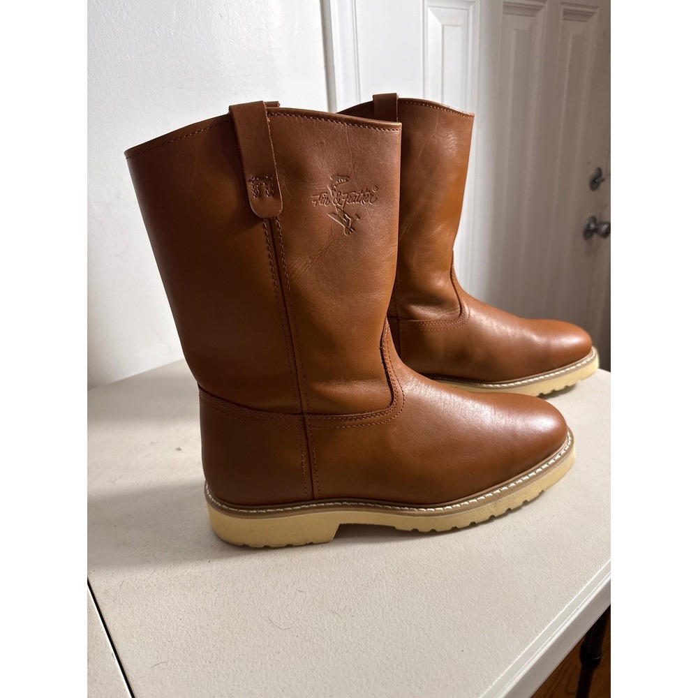 Fin & Feather Mens Leather Wellington Work Boots Tan Oil Resistant Wedge Sole 13